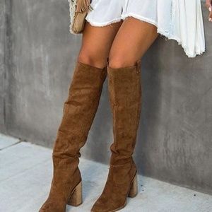 Chloebuy Distressed Faux Suede Slouch Boots